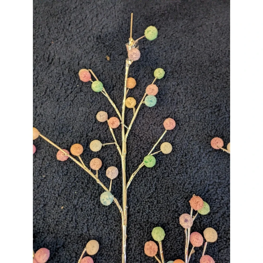 Set of 7 Pastel Sugared Berry and‎ Cone Floral Picks Silver Stems Easter Decor